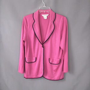 Exclusively Misook Cardigan Medium Pink Knit Career Blazer Y2K Stretch